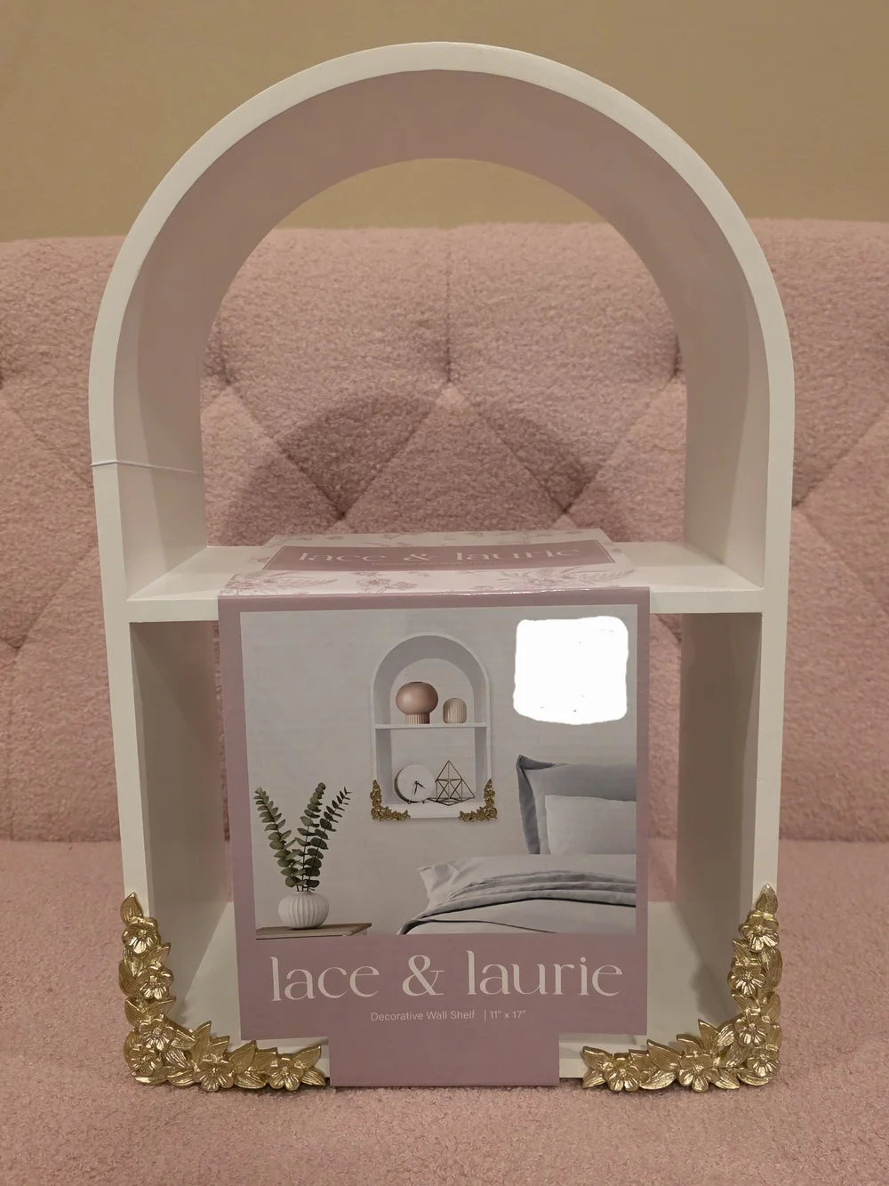 Lace & Laurie White Decorative Wall Shelf with Gold Accents